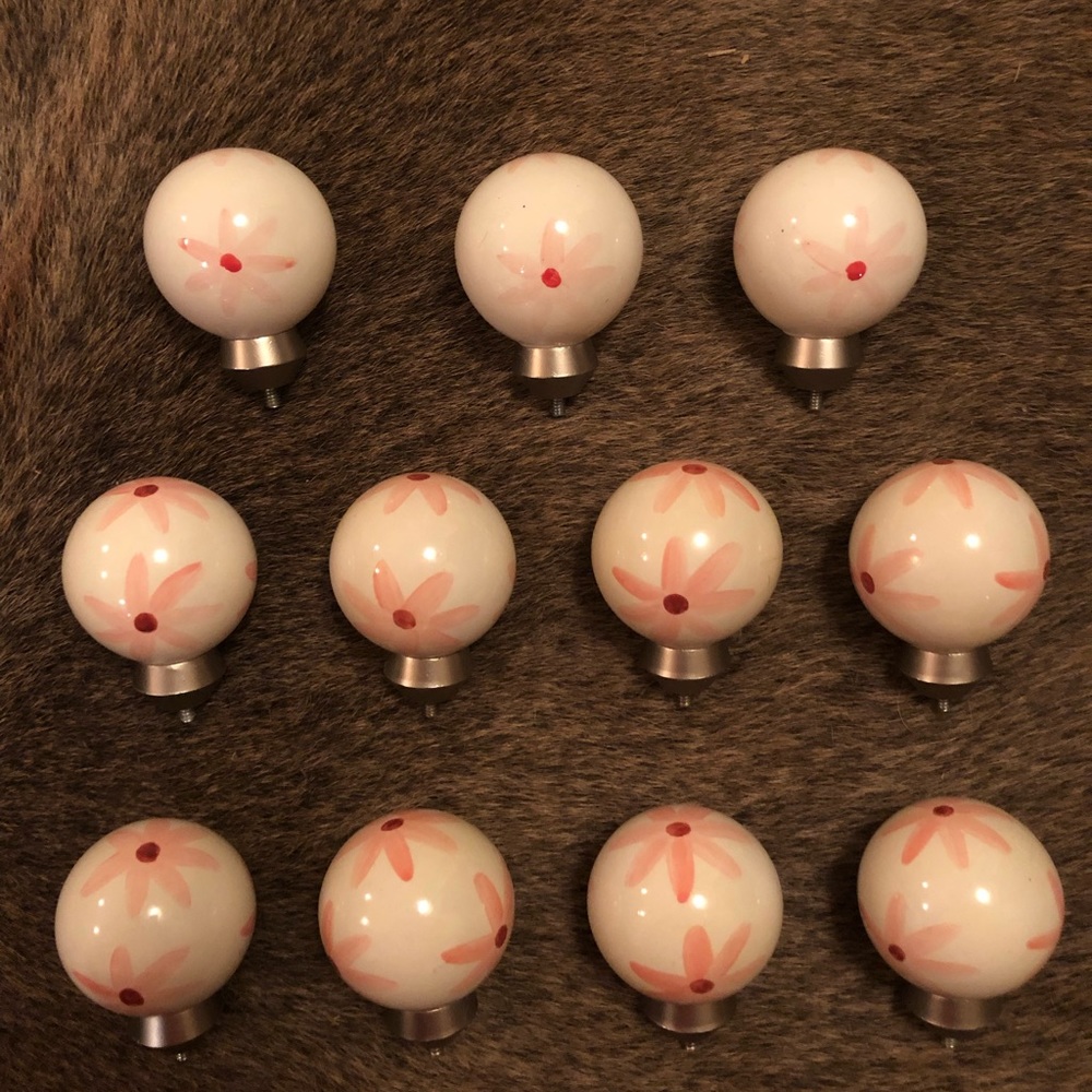 Glass finials/hand painted/brushed nickel.